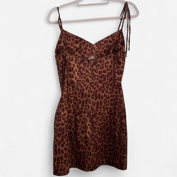 LPA Brown Cheetah Leopard Print Mini Dress Sweetheart Pleat animal print M - Picture 3 of 5